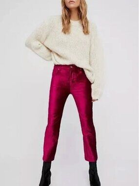 Free People Crushed Velvet Fuschia Pink Cropped Straight Leg Pants